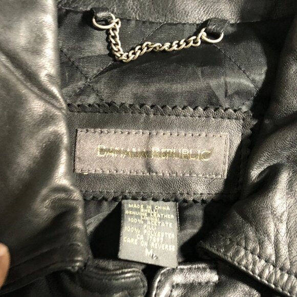 Banana Republic Mens Moto Leather Jacket Medium Black Quilted Button Up Collared - Picture 3 of 16